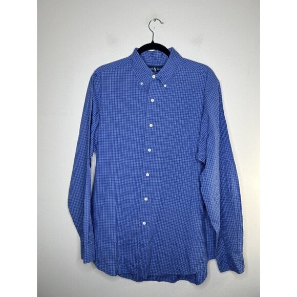 Ralph Lauren Long Sleeve Plaid Button Up Classic Fit Blue Shirt Mens Size Large - Picture 1 of 11